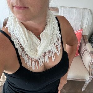Women's White Magnetic Scarf with Lace Trim